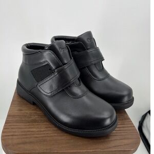 Propet Tyler Mens Black Leather Boots Hook Loop Strap 5E XX Wide MBA003L Size 9